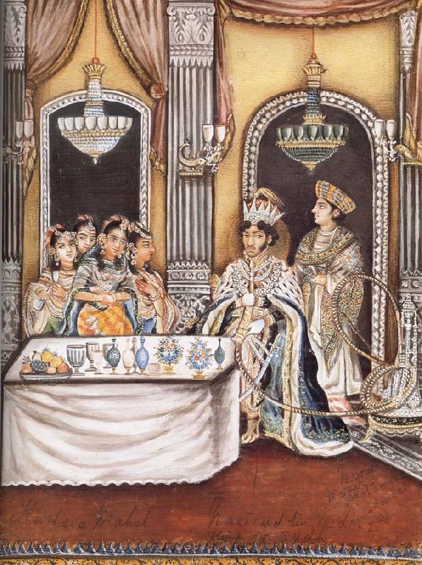 unknow artist Nawab Nasir ud Din Haidar,King of Oudh,with his Minister Vazir Motamad ud Daula Agha Mir in the Kudsia Mahal,Lucknow oil painting picture